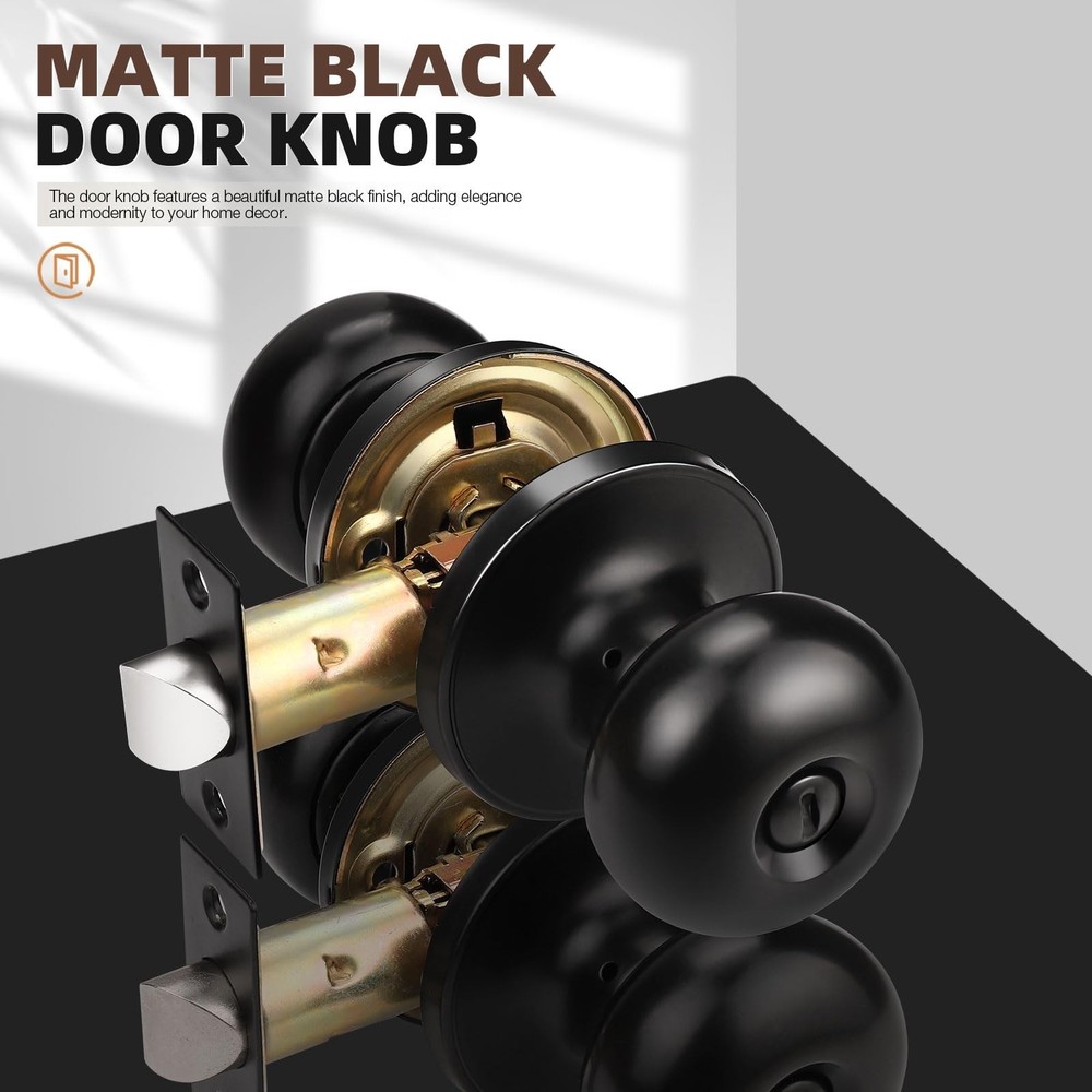 GOBEKOR 5 Pack Matte Black Privacy Door Knobs Stainless Steel Keyless Interio...