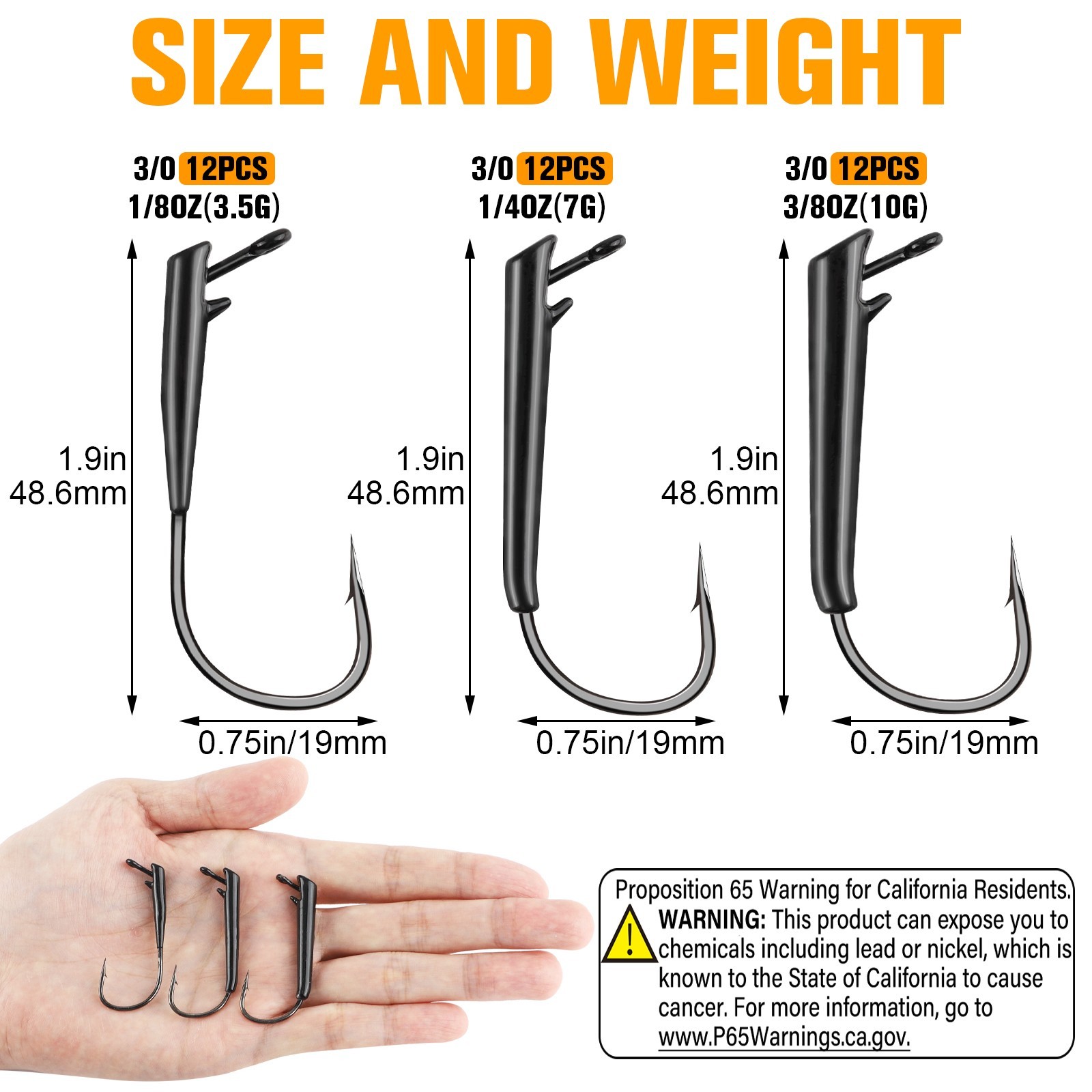 12PCS Dovesun Ozark Rig 3/8oz Hooks Saltwater & Freshwater Bass Rig Fishing Hook