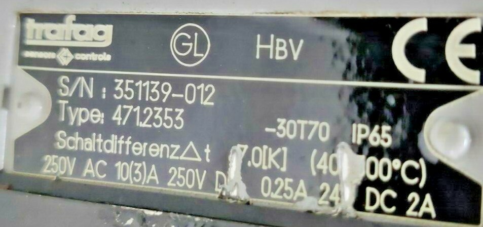 Trafag Sensor Controls Type 471.2353 Pressure Switch TEMPERATURE THERMOSTAT