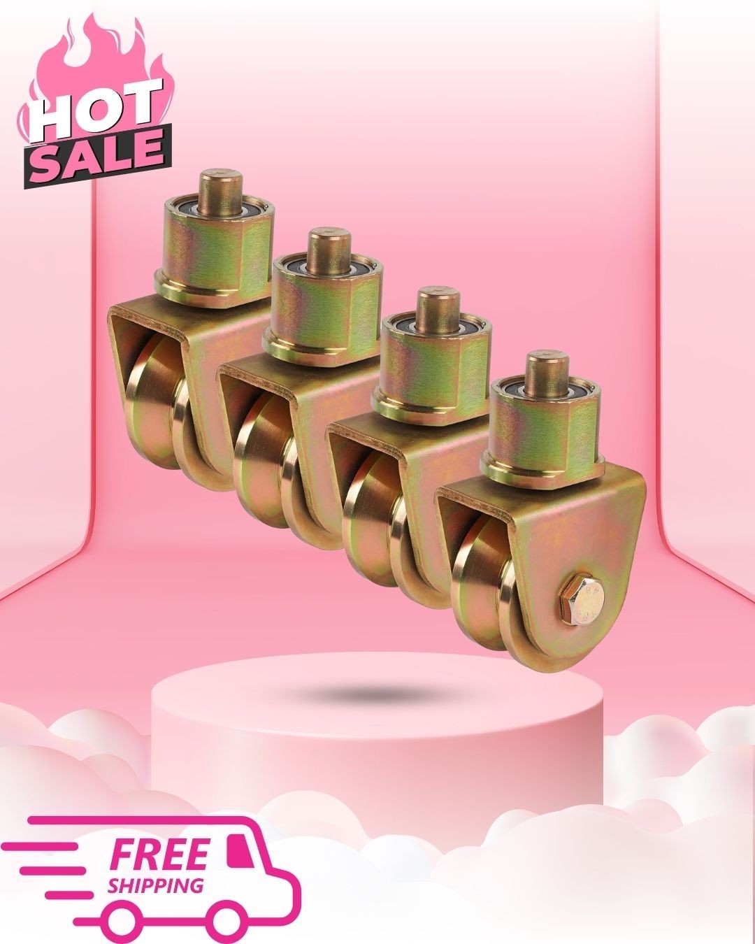 4 Pcs Sliding Gate Wheels 2.5in V Groove Caster 360° Stem 2640LBS Capacity