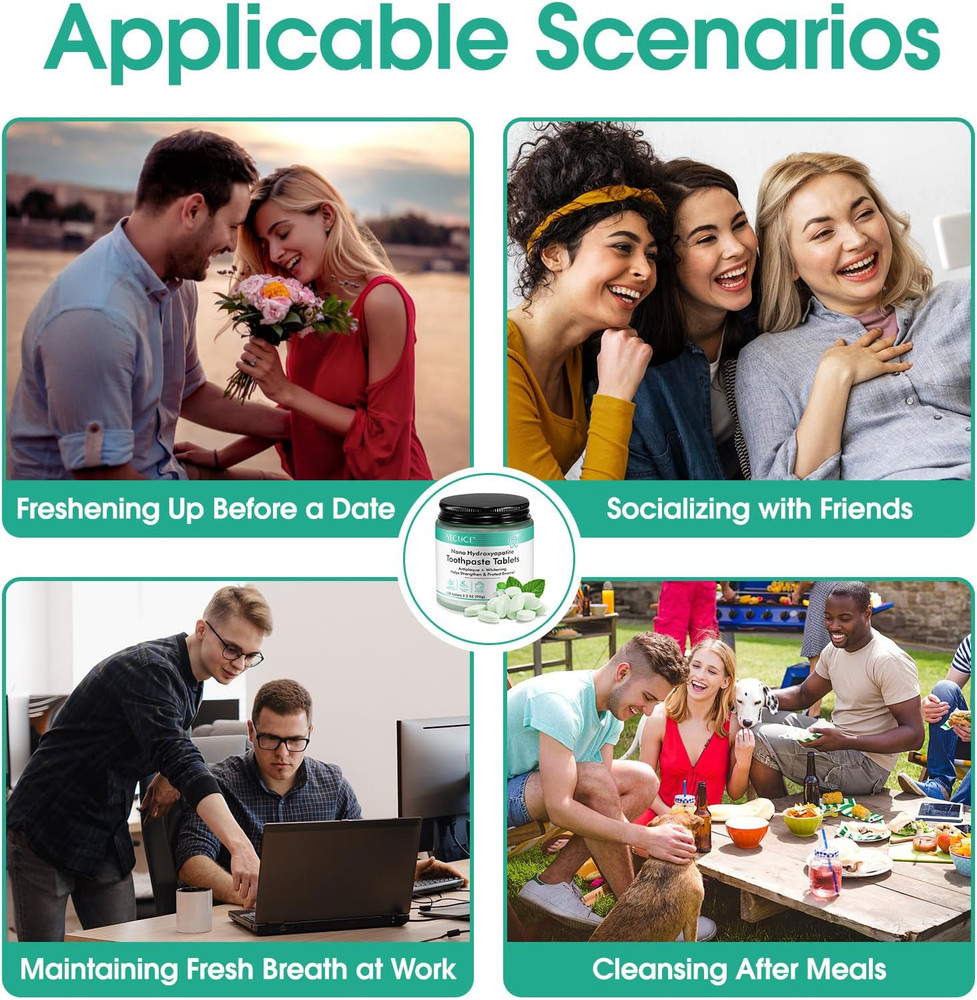 Toothpaste Tablets,150 Nano Hydroxyapatite Toothpaste Tablets, Chewable Xylitol