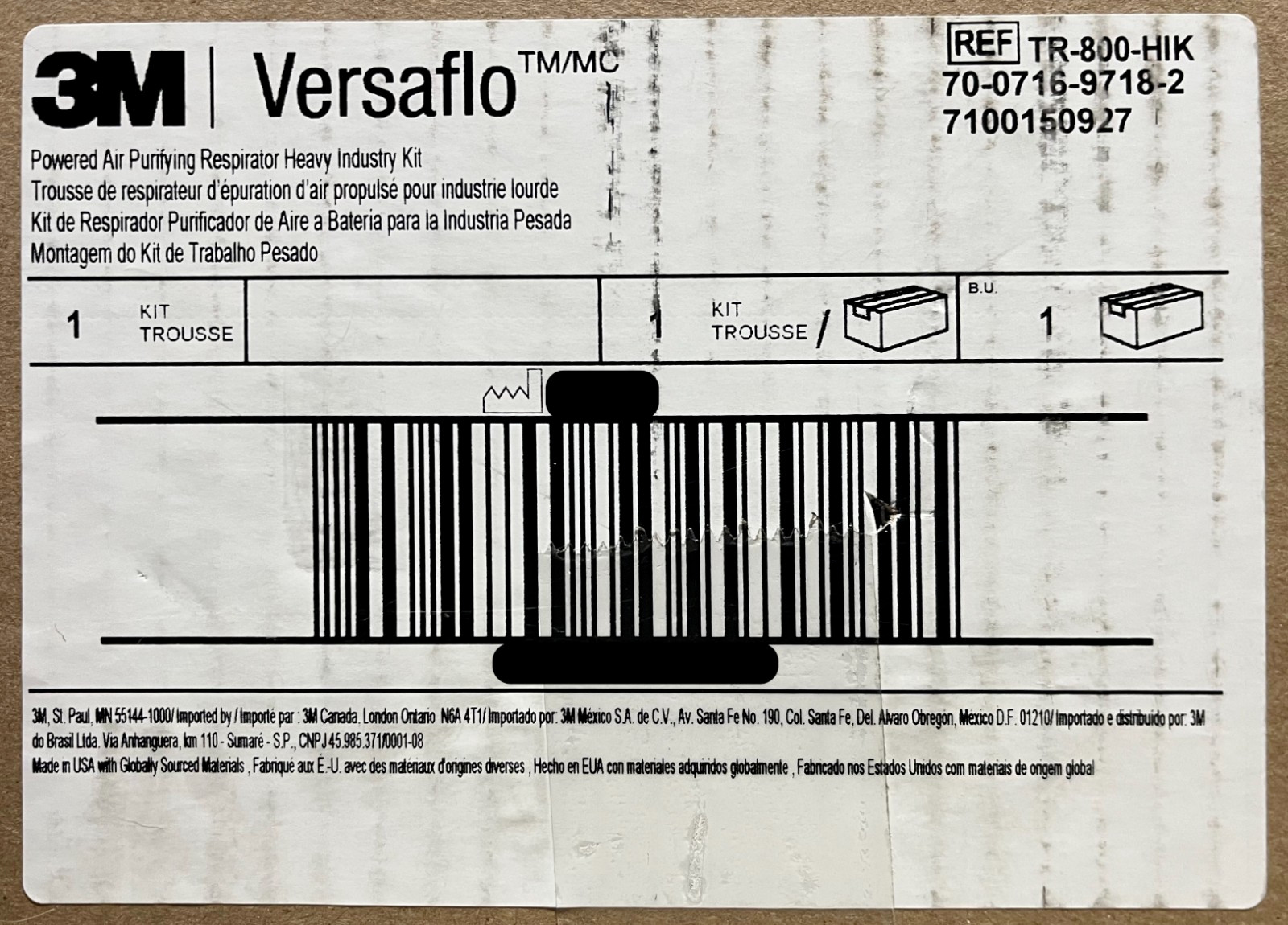 3M™ Versaflo™ Powered Air Purifying Respirator Heavy Industry Kit TR-800-HIK New