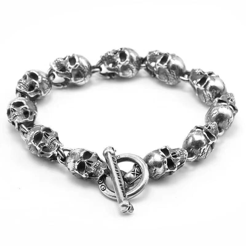 Silver Skull retro domineering style Bracelet