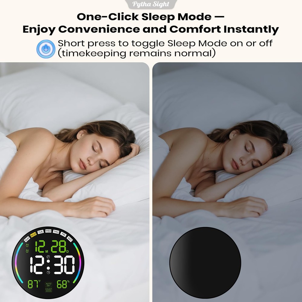 Large Digital Wall Clock with 10.3" LED Display,Alarm,Countdown Timer,DST,Tem...