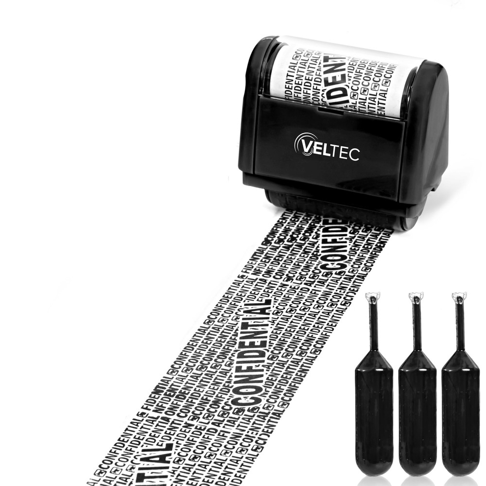 ID Protector Ink Roller - Identity Theft Protection Roller Stamp Set (Black, ...