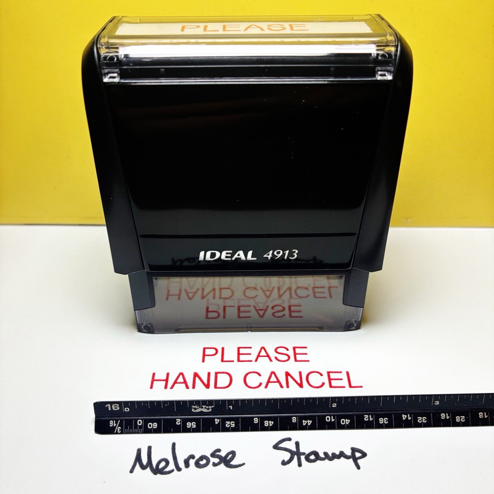 Please Hand Cancel Rubber Stamp Red Ink Self Inking Ideal 4913
