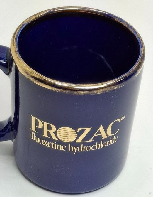 Prozac Dark Blue Coffee Mug Cup 12oz Eli Lilly Promo Pharma Drug Advertising