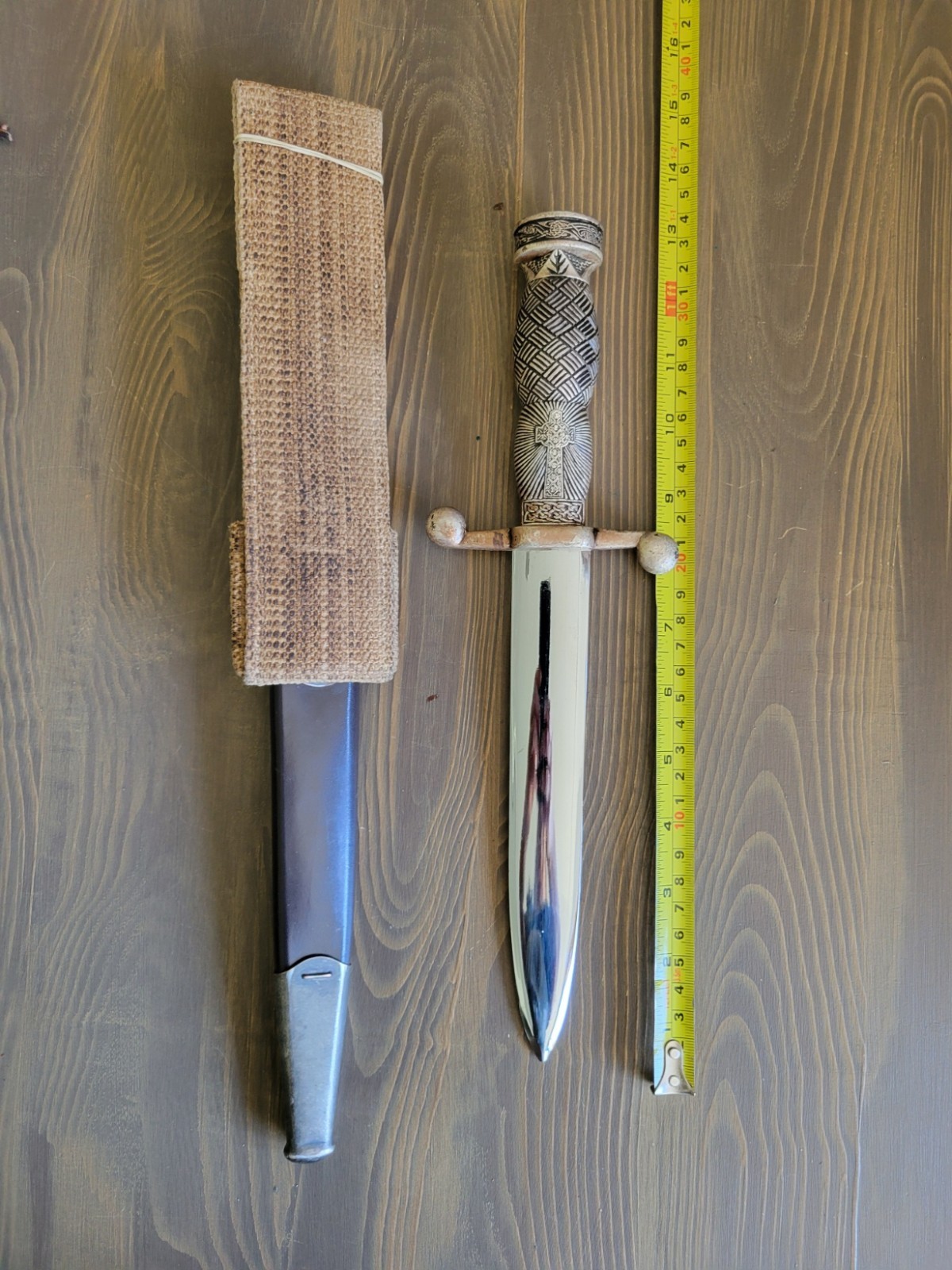 UNIQUE! Vintage Nickle Silver Dagger with Sheath & Frog! Spanish?