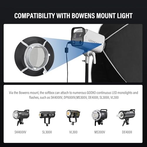 Compact 30x45cm Softbox with Grid Diffuser for Photography Lighting, Bowens Moun