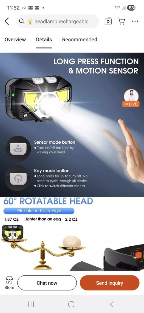 HEADLAMP FLASHLIGHT, 1000 LUMEN ULTRA-LIGHT BRIGHT LED MOTION SENSOR