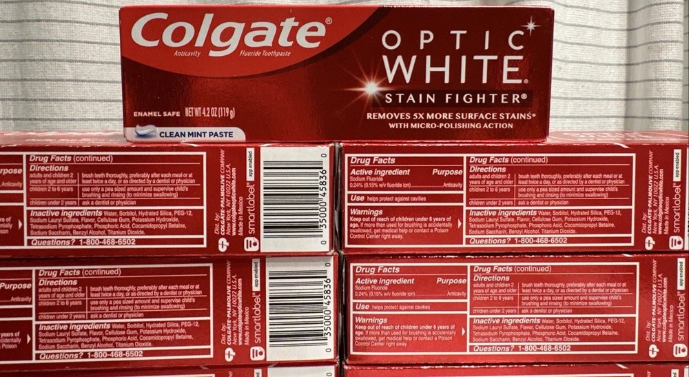 9 Pack: Colgate Optic White Stain Fighter Toothpaste Clean Mint Paste, 4.2 oz