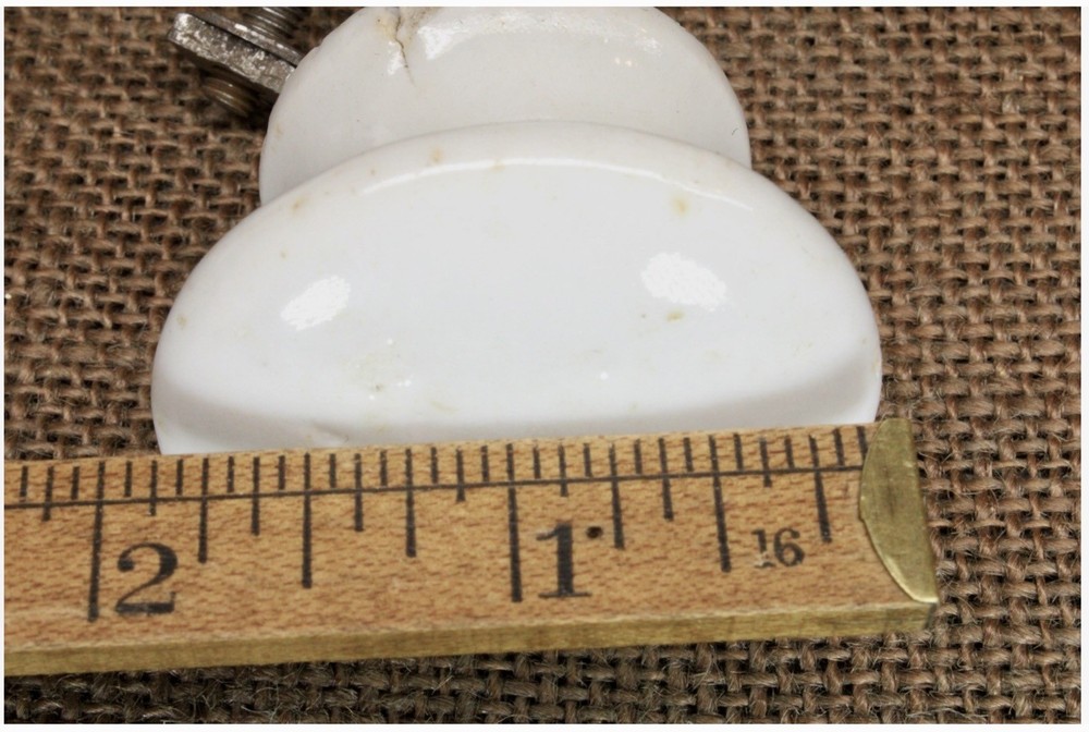 4 Old Knobs 2” Drawer Pulls Door White Porcelain 1800's Square Nuts Vintage CHIP