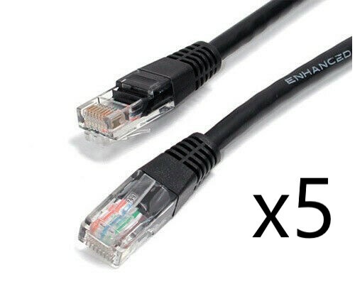 5 Pack Lot - 25ft CAT5e Ethernet Network LAN Router Patch Cable Cord Wire Black