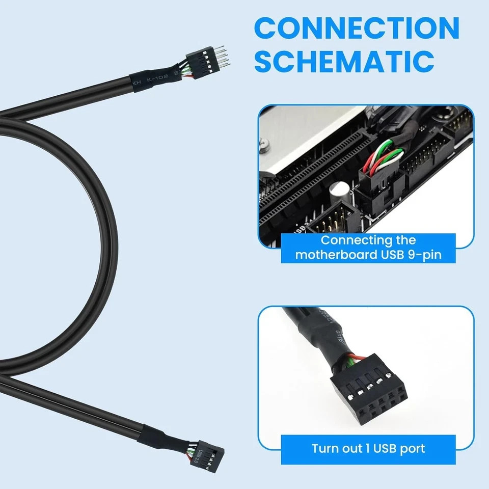SDTC Tech USB Header Extension Cable, 20.3 inches 2.0 9-Pin