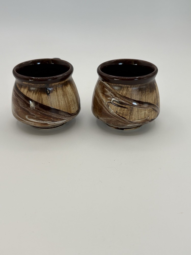 Drip Glazed Mugs Brown And Cream Signed