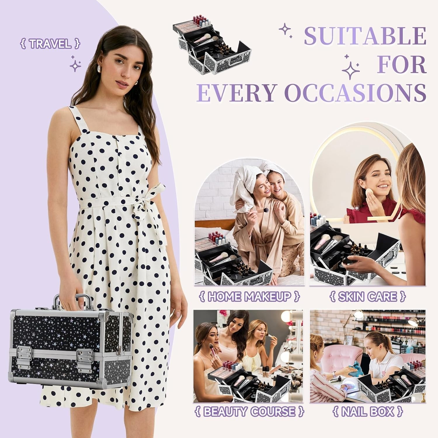 Portable Makeup Supply Train Case Cosmetic Organizer 2-Tier Storage Kit Travel