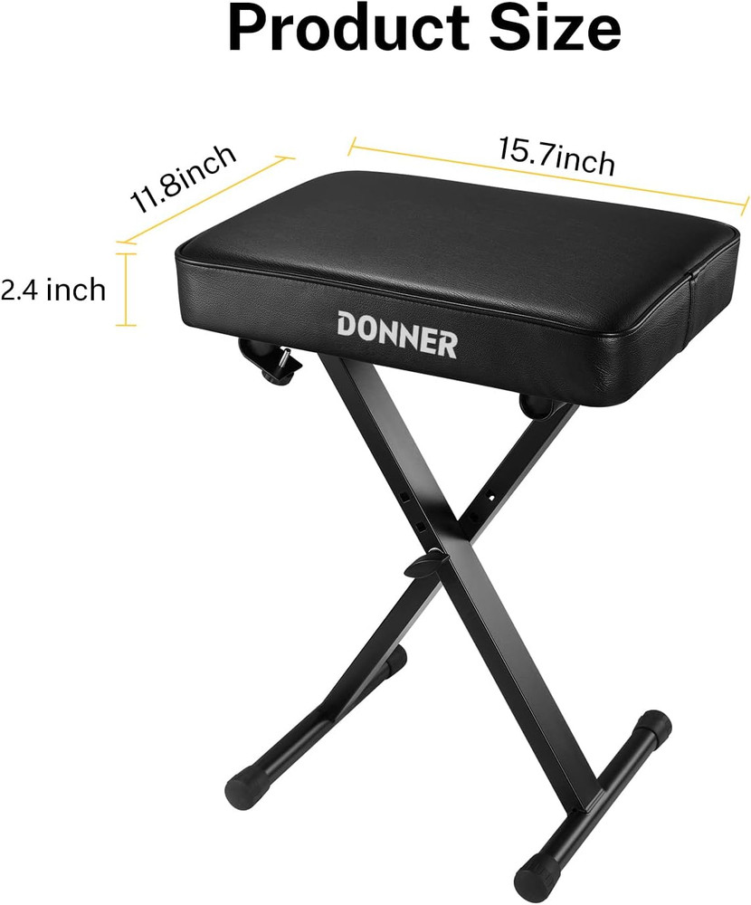 Adjustable X-Style Piano Bench, Foldable Stool with Thick Padding, Black