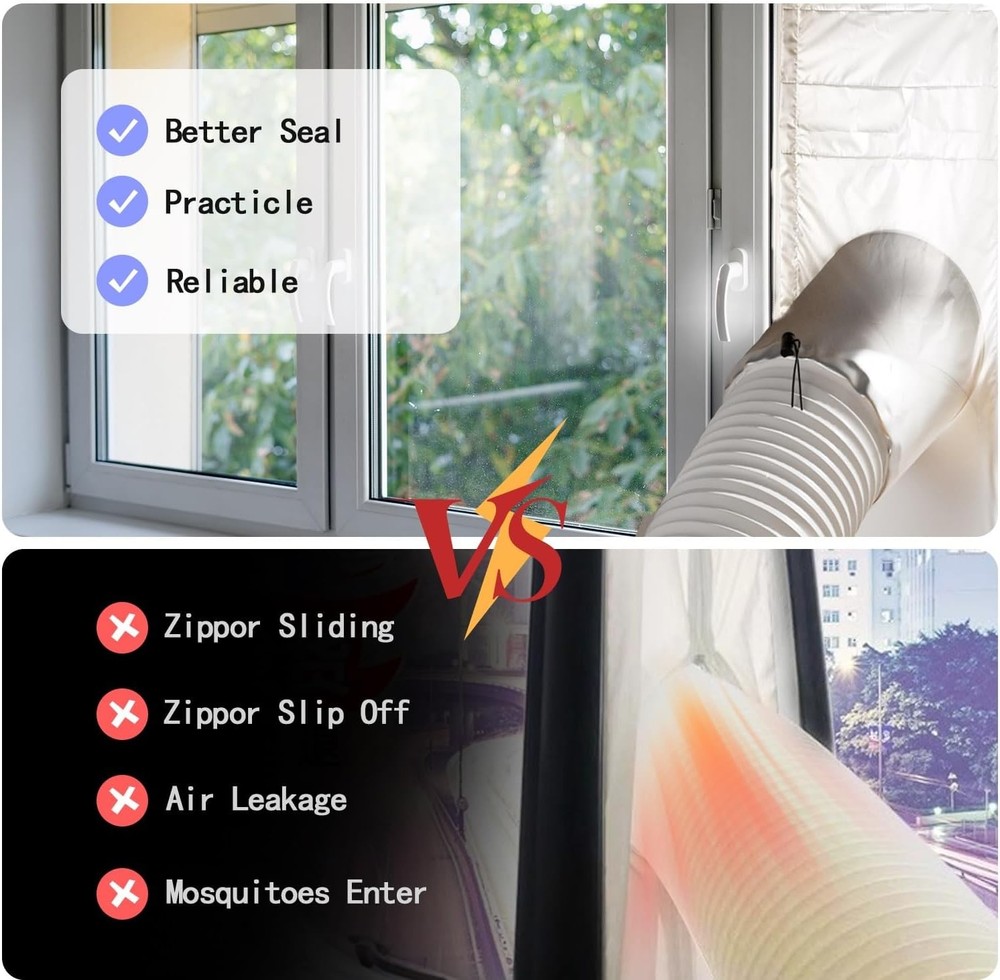 Portable ac Window Vent kit Titanium Silver Black 100 Light Block Universal