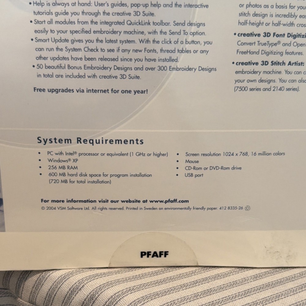 PFAFF 3D Creative Suite Embroidery Machine Digitizing Software