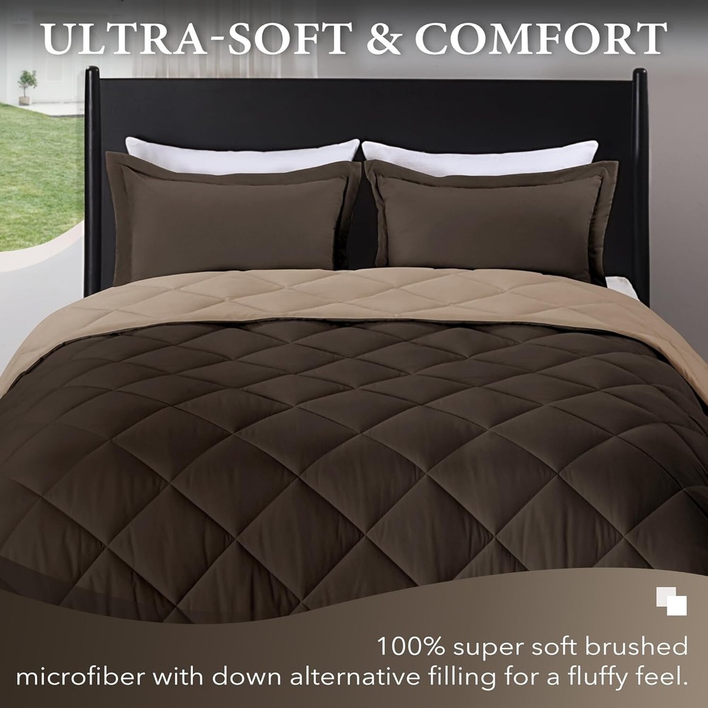 King Size Comforter Set - Brown and Tan King Comforter, Soft Bedding Sets