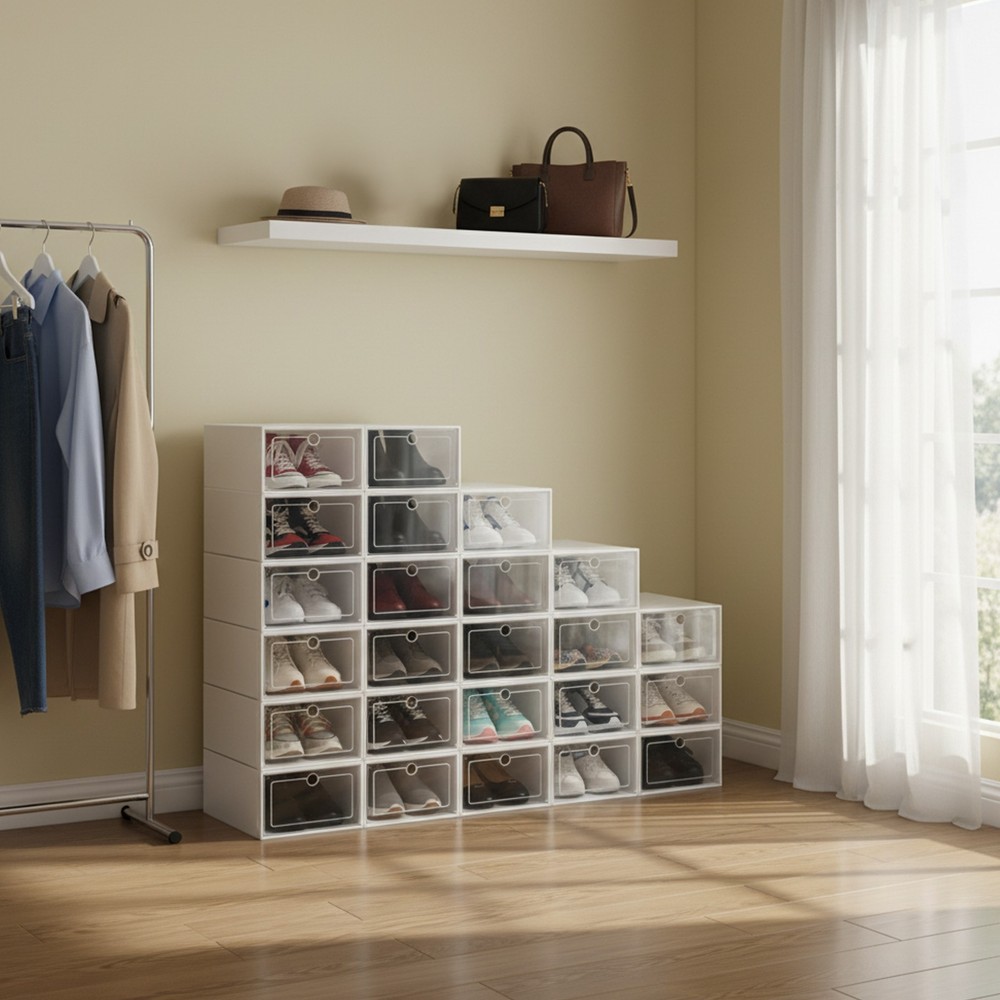 24Pcs Shoe Storage Box Clear Plastic Shoes Case Stackable Organizer Display