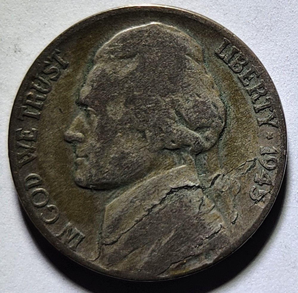 LAMINATION/Strike Thru ERRORS - Obverse AND Reverse 1945P SILVER Jefferson 5C