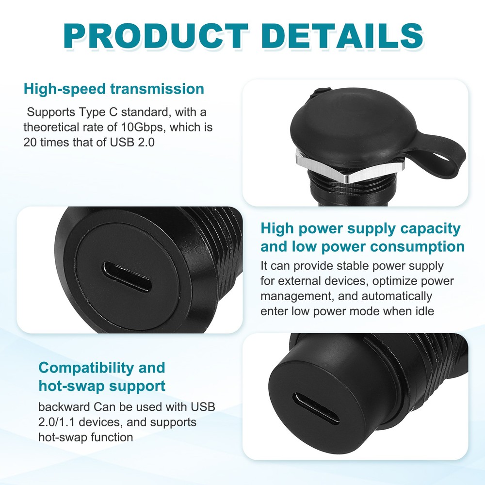 2Pcs Type C Panel Mount Coupler, USB C Pass Through 10Gbps Black