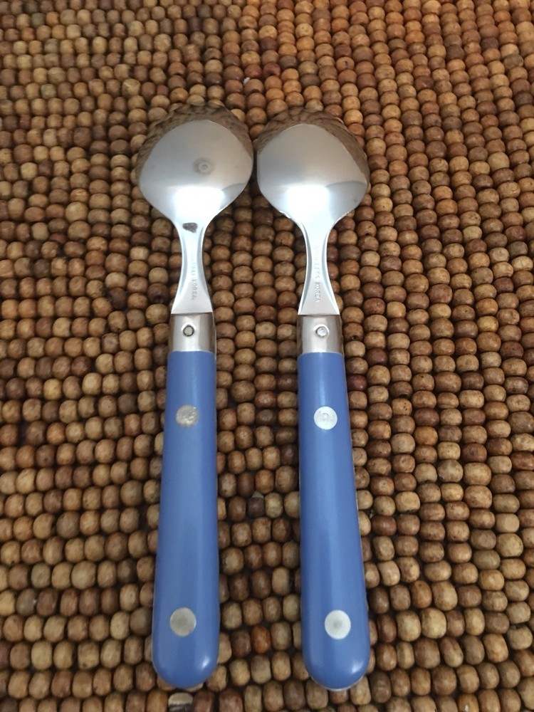 Stainless Flatware BLUE GREY Plastic Rivets 2 TEASPOONS 6.25”