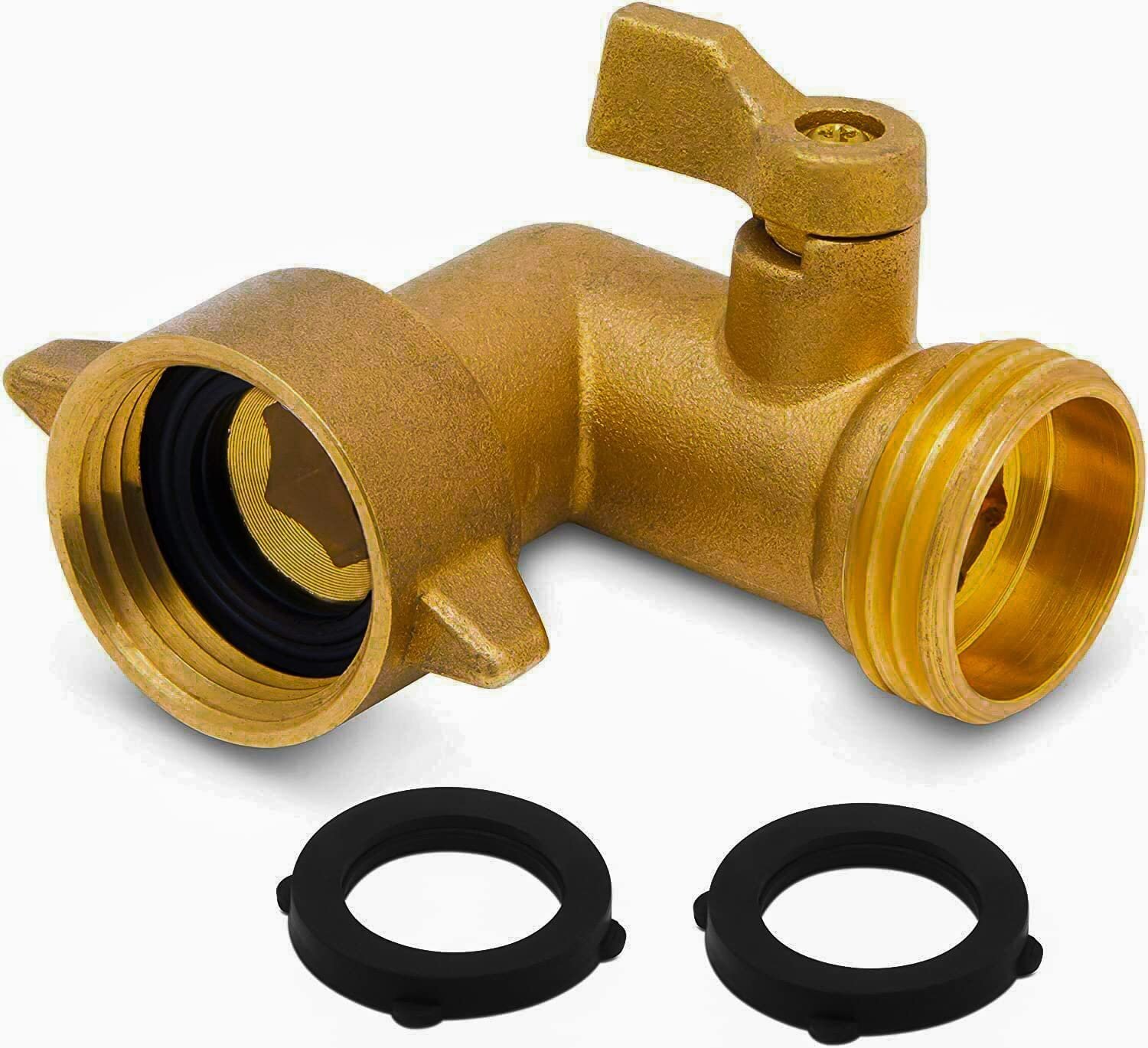 Morvat Brass 90 Degree Hose Elbow with ON/OFF Shutoff Valve