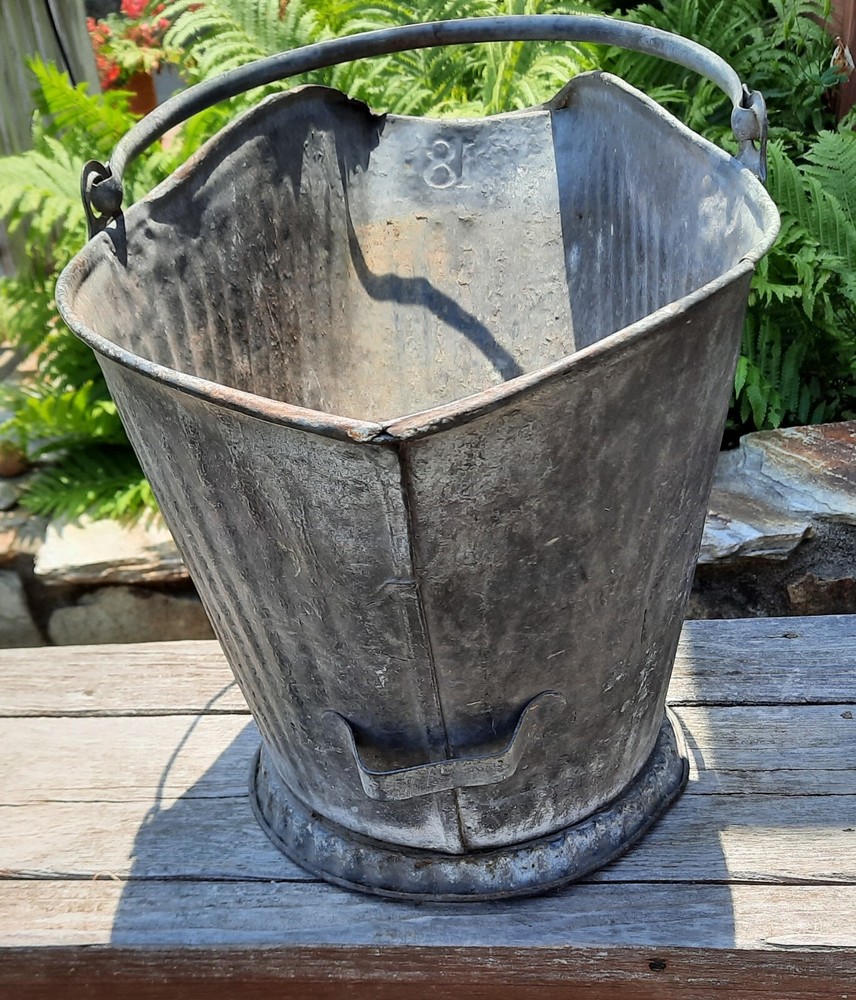 Vintage Galvanized Metal Coal Ash Scuttle Bucket
