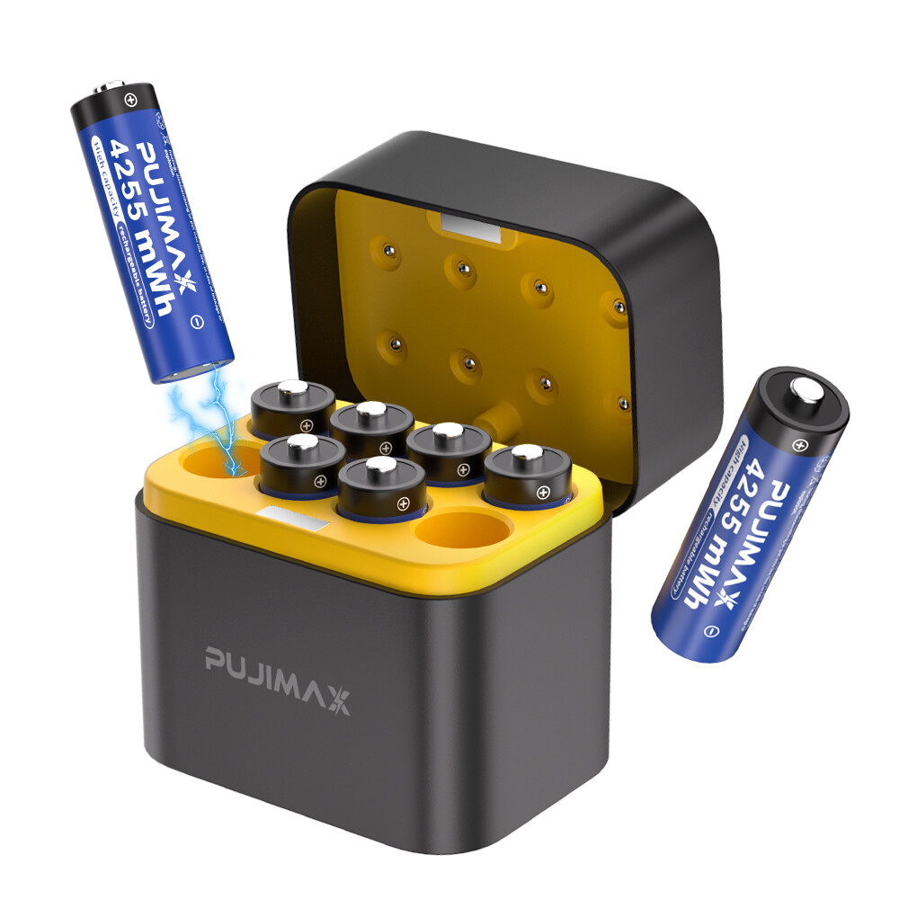 1.5V AA 8 Packs PUJIMAX 4255mWh Rechargeable Lithium Batteries with Fast Charger