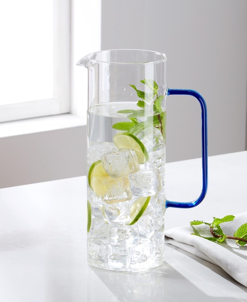The Cellar Blue Handle Glass Pitcher