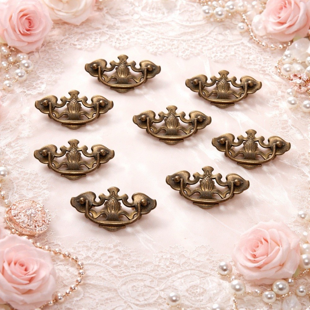 8 medium Brass Drawer Pulls Drop Bail Pineapple Design Bat Wing