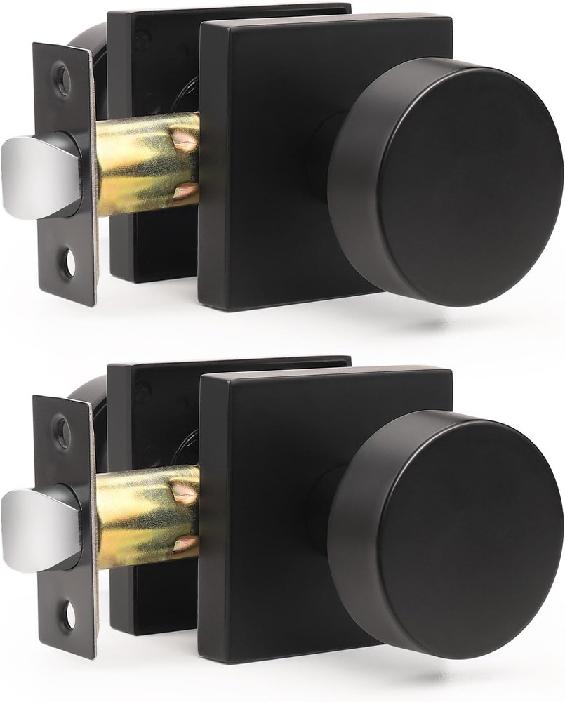 Matte Black Door Knobs with Square Rosette - 10 Pack, Heavy Duty Handles
