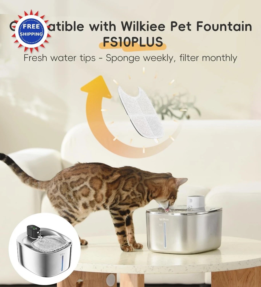WILKIEE 8 Pack Filters Replacement Filter for FS10 Plus Cat Fountain 8 Layer