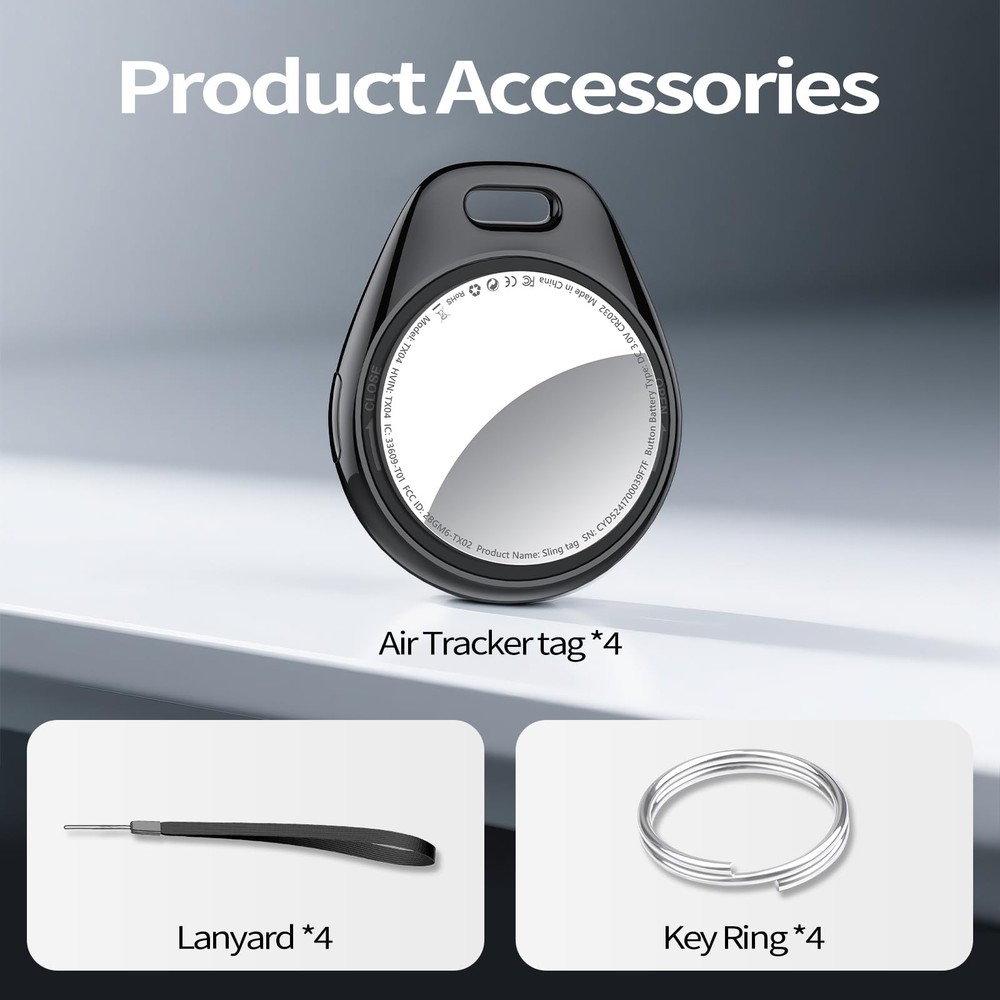 [iOS Only] Air Tracker Tags 4 Pack Black, [Apple MFi Certified] Bluetooth Key...