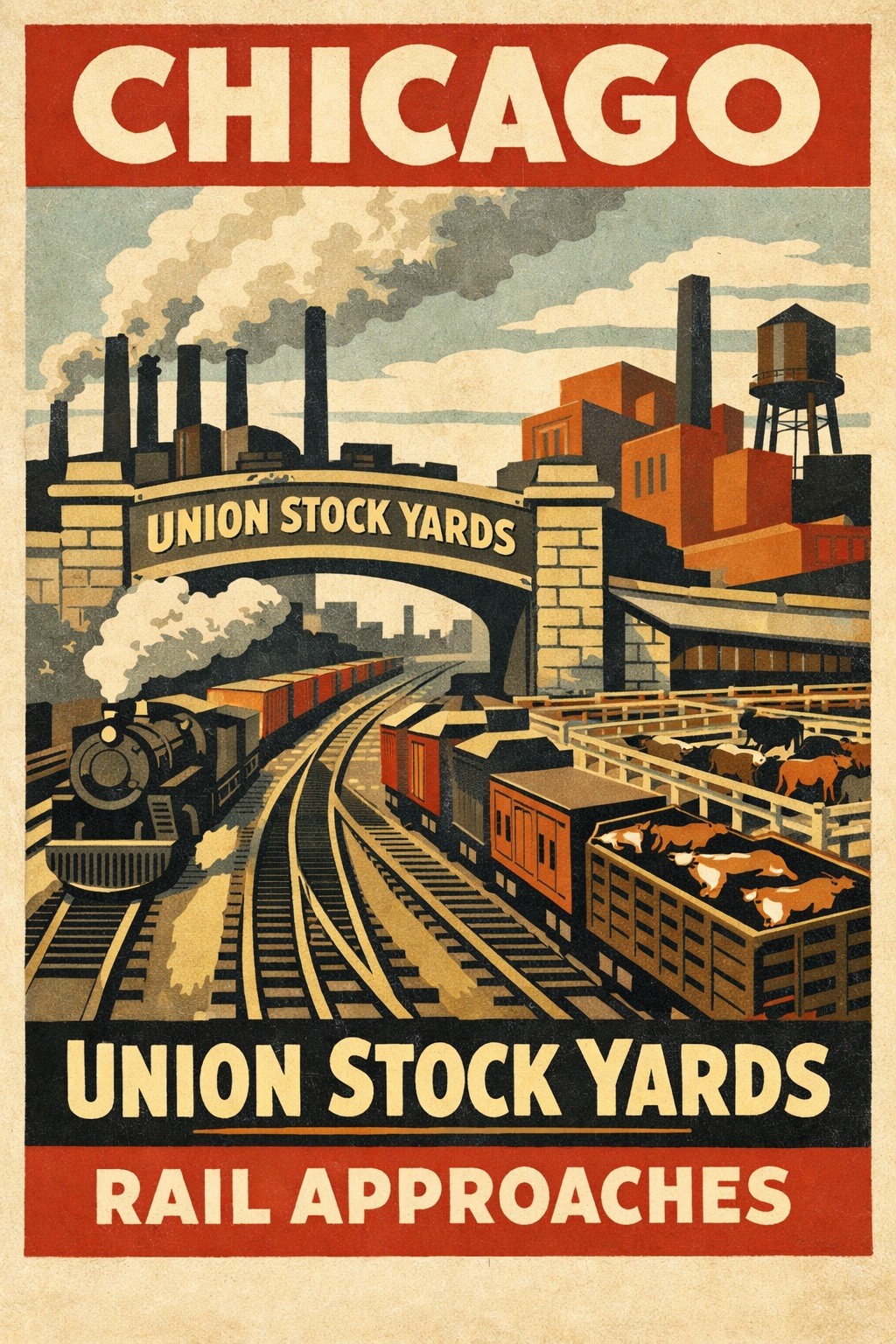 🇺🇸 Chicago Union Stock Yards Poster - Retro Decor 24x36” - 200gsm Paper🗞️