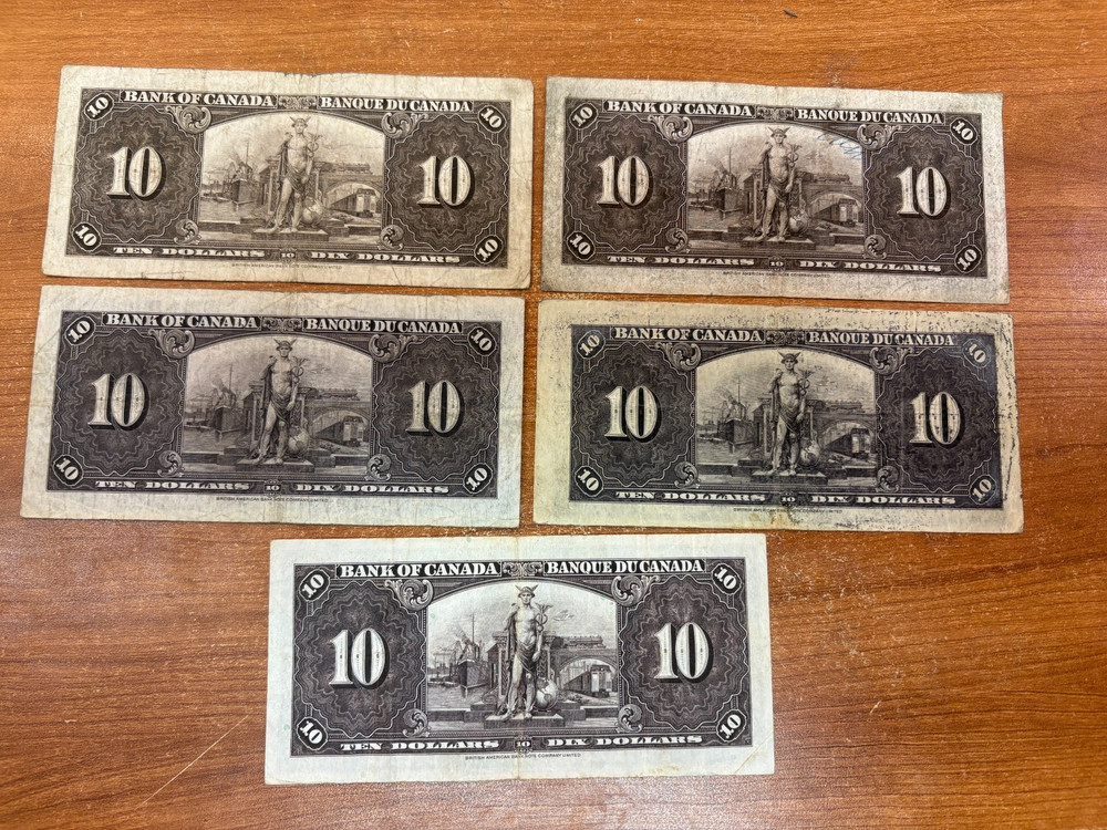 Canada 1937 $10 bank note lot 5 note