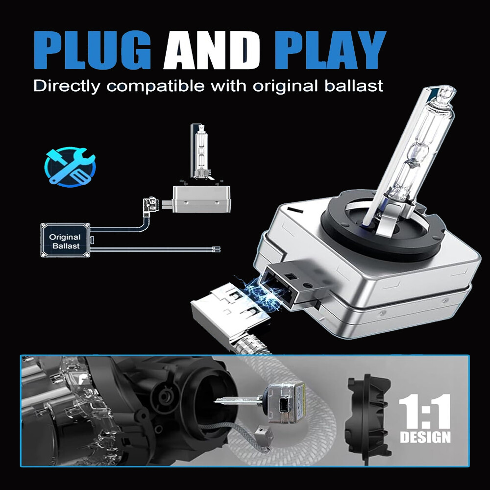 2pcs D1C D1S D1R 6000K White HID Xenon Headlight Light Bulbs OEM Replacement