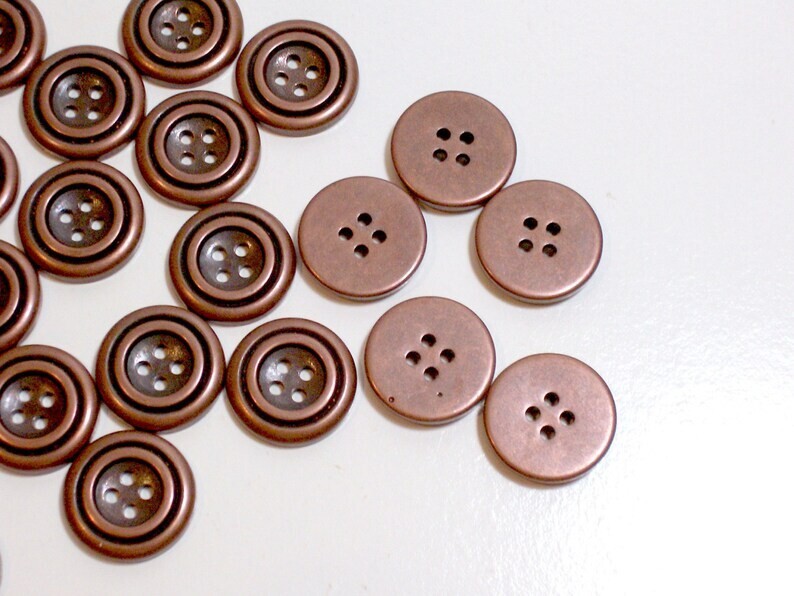 Bronzetone Round Buttons 4 Hole Metal Coated New Old Stock 3/4" x 1 Piece Bin B