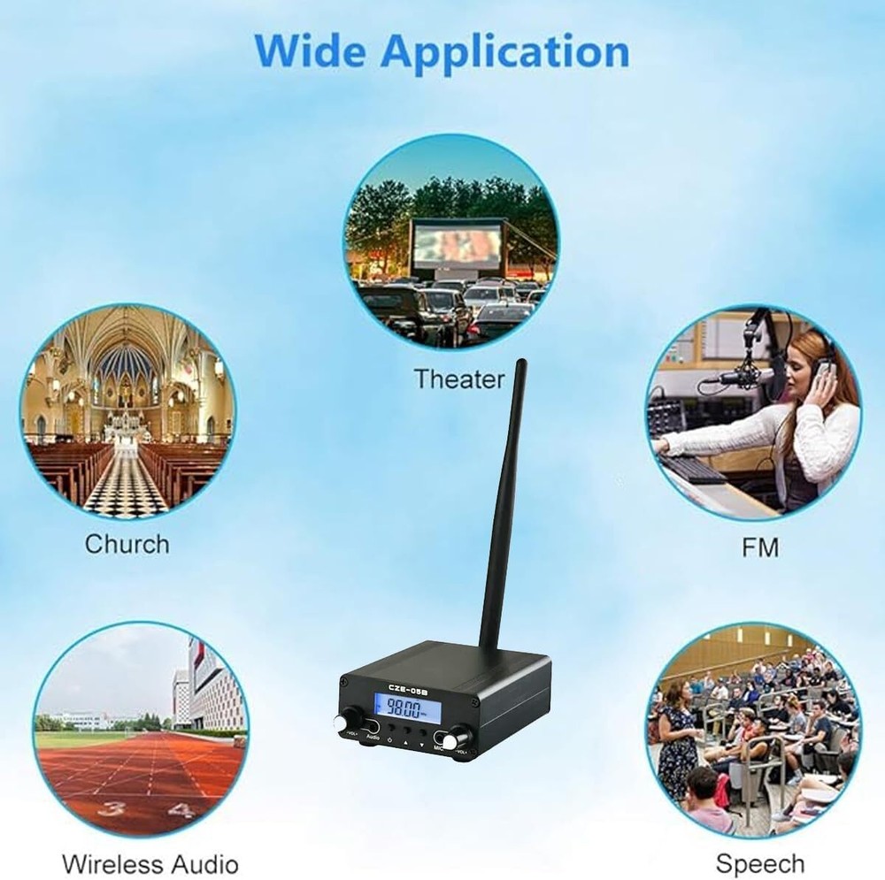 Long Range FM Radio Transmitter Stereo Mini Radio Station with 3.5mm Mic Audio