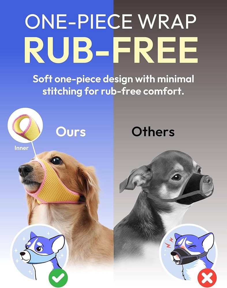 Small Dog Muzzle Warm Yellow – Soft Breathable Mesh Adjustable, 4.3” x 0.8”