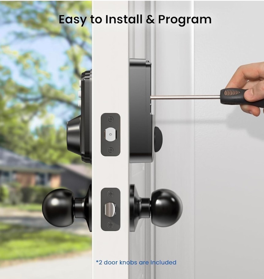 Veise Keyless Entry Door Lock 2 Knobs Backlit Keypad Deadbolt Open Box - Black