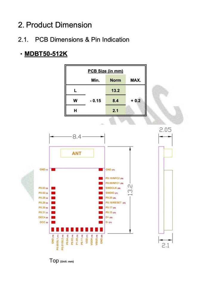 MDBT50-512K Nordic nRF52833 Module (18 GPIO) Chip Antenna Bluetooth Zigbee Th...