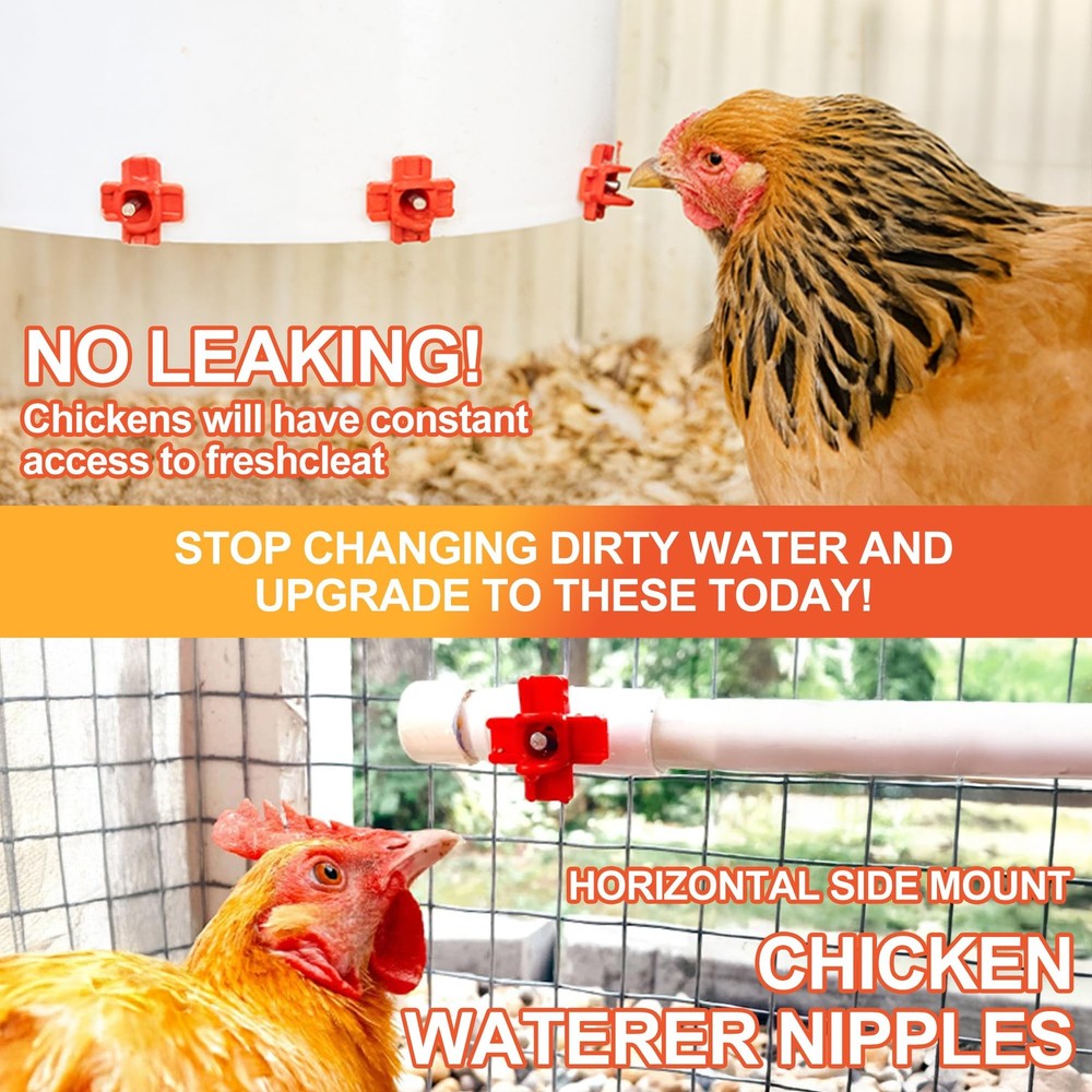 Horizontal Chicken Waterer Nipples, Automatic Poultry Watering System with Dr...