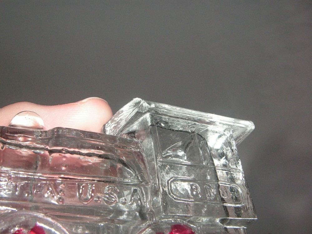 OLD FIGURAL LOCOMOTIVE GLASS CANDY CONTAINER WITH BOTTOM