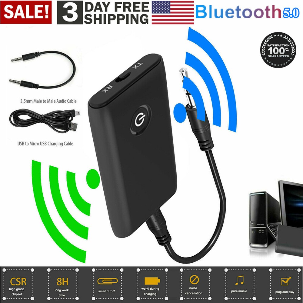 2in1 Bluetooth 5.0 Transmitter Receiver Wireless Audio 3.5mm Jack Aux Adapter US