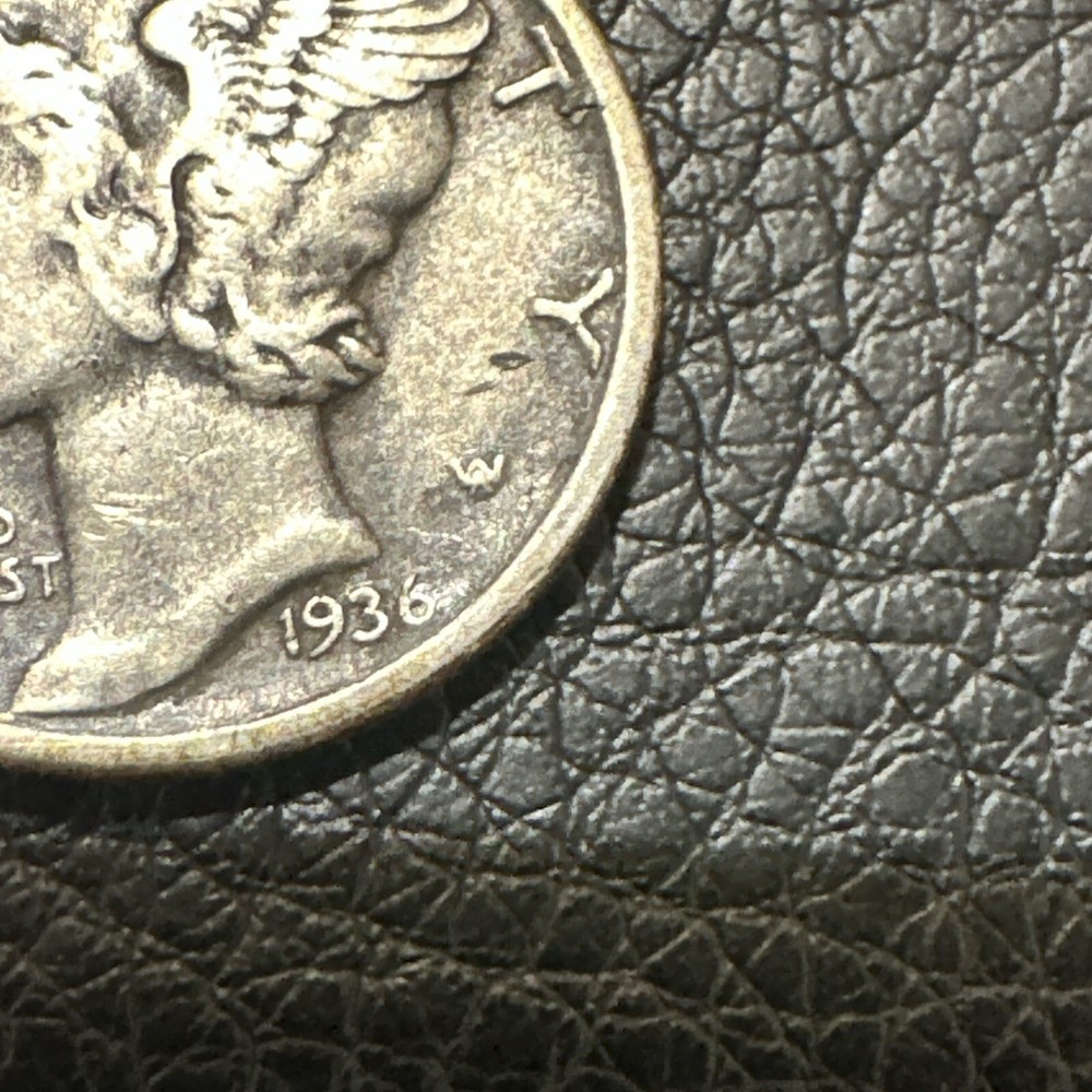 ERROR 1936 MERCURY DIME SILVER - DOUBLE TO DESIGNER INITIALS