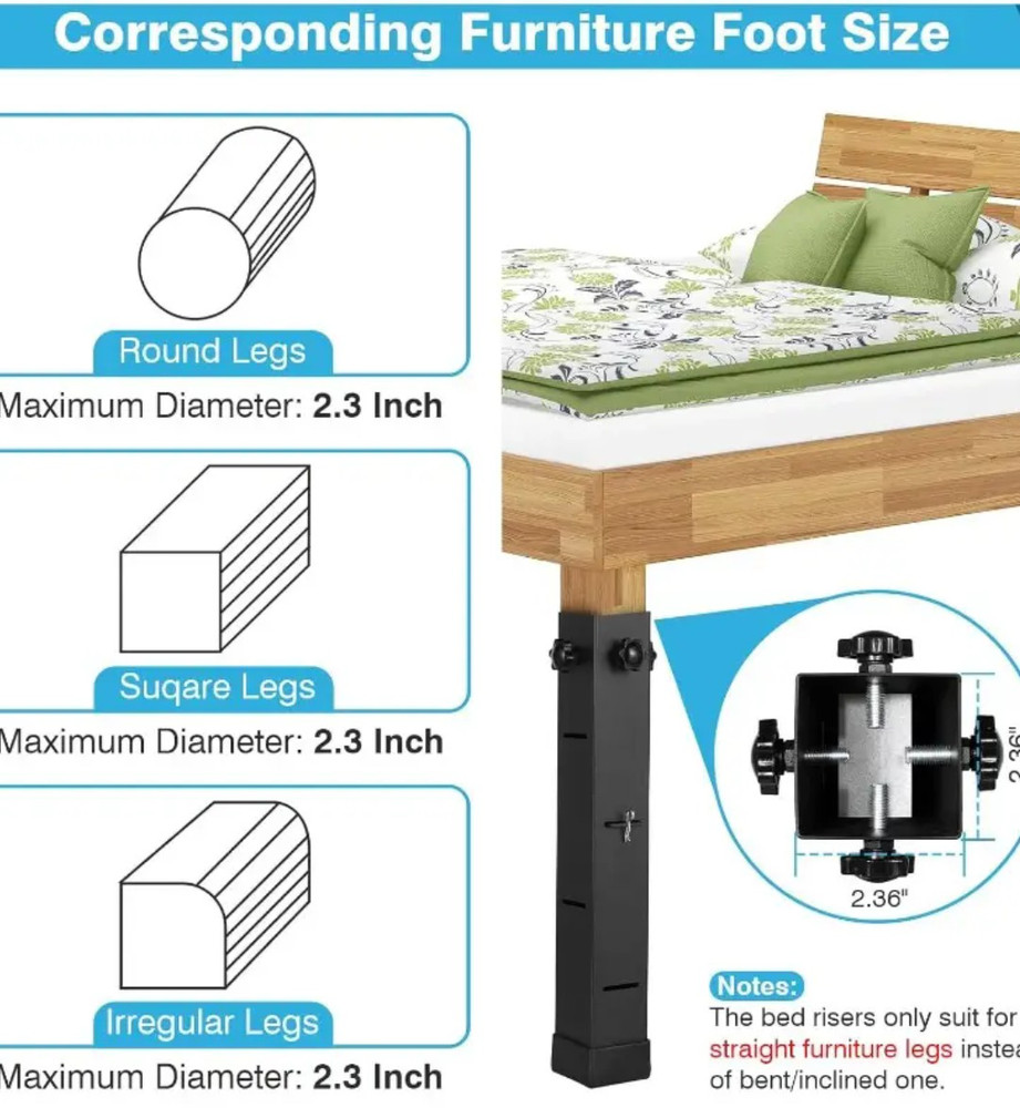 4 Packs 2.3" Diameter Square Metal Bed Risers