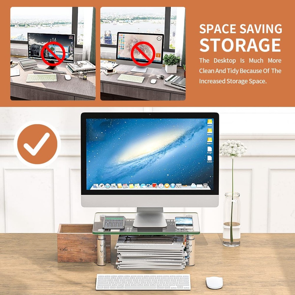 Monitor Stand Riser, Clear, 3 Height Adjustable, PC, Computer, Laptop Stand